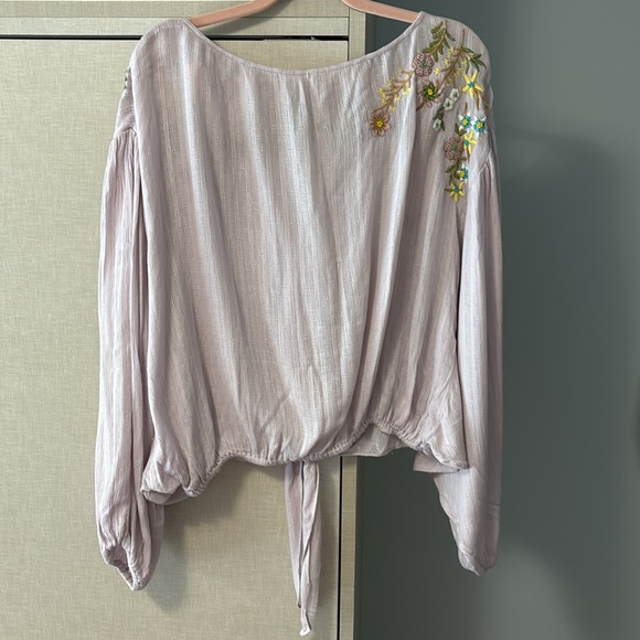 Free People Embroidered Blouse - Lavender with Floral Accents - Picture 4 of 6